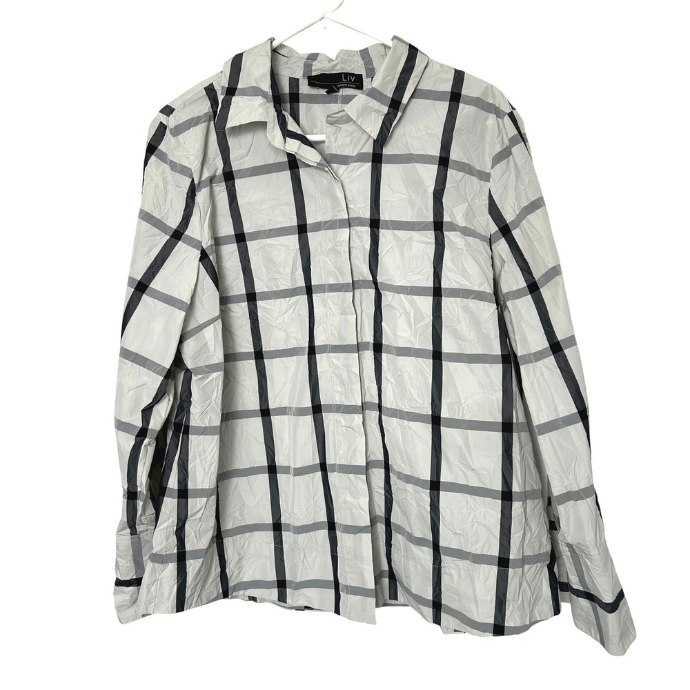 Liv by habitat clothes Plaid Shirt button up Placket Top gorpcore size L crinkle